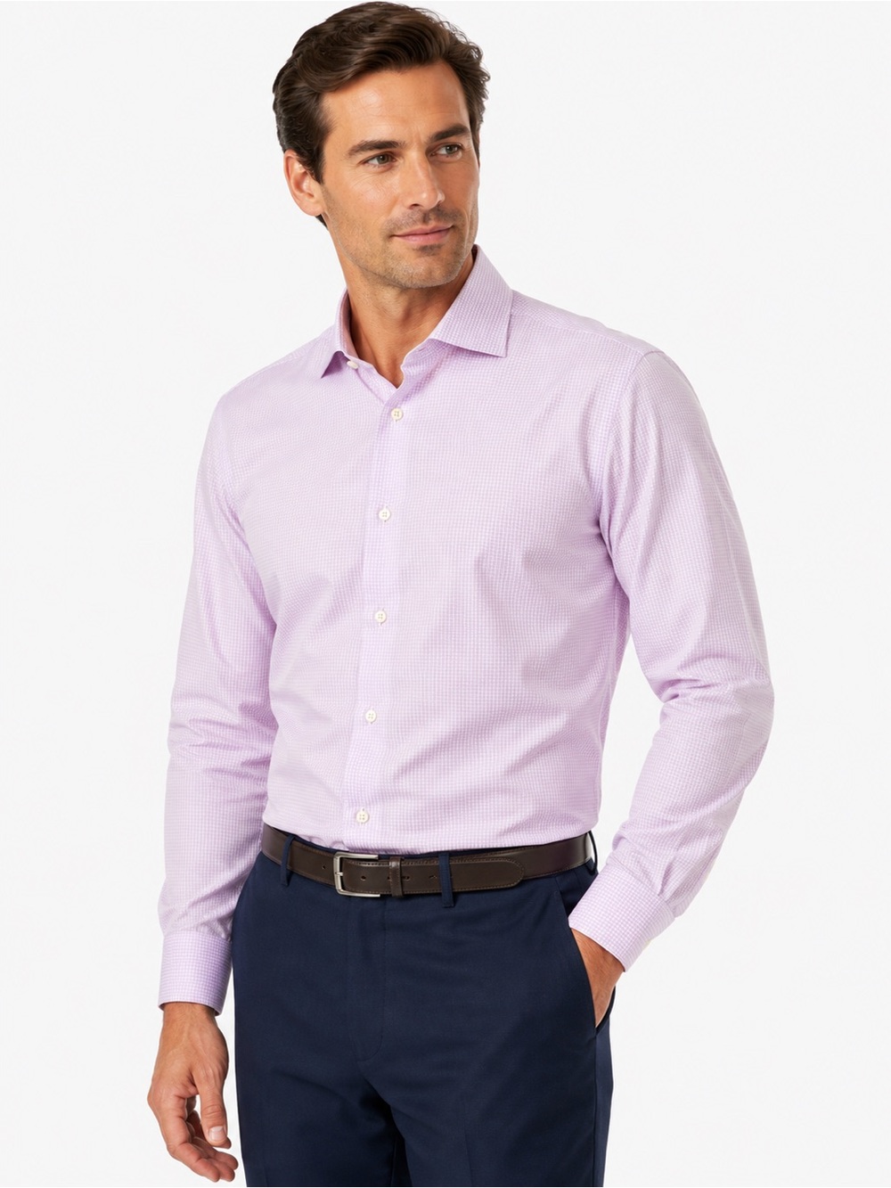David Donahue Lavender Micro-Check Dress Shirt